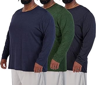 Real Essentials 3 Pack: Men’s Big & Tall Long Sleeve Dry-Fit Crew Neck T-Shirt - Gym Workout Athletic Running Tee (3XT-5XT)
