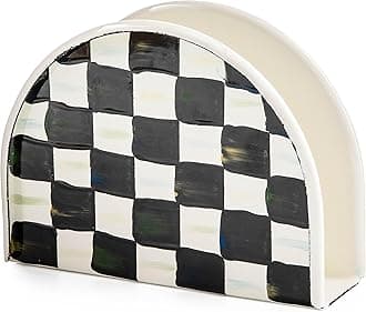 MACKENZIE-CHILDS Cocktail Napkin Holder, Kitchen Napkin Holder for Table and Countertop, Black-and-White Courtly Check
