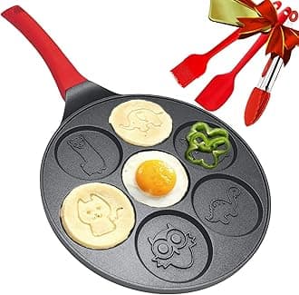 Non-Stick Pancake Pan Griddle 10 Inch Mini Crepe Maker 7-Mold Pancakes with Silicon Handle