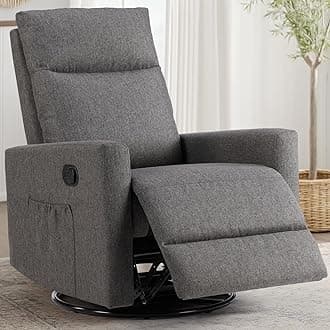 Swivel Recliner Chair, Rocking Chair Nursery Massage, Glider Rocker Recliner for Nursery, Glider Nursery Chair for Living Room with Extra Large Footrest, High Back, Upholstered Deep Seat (Grey)