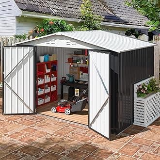 6x8 FT Outdoor Storage Shed, Garden Shed with Updated Frame Structure and Lockable Doors, Metal Tool Sheds for Backyard Garden Patio Lawn, White