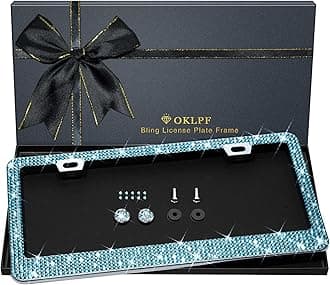 Bling License Plate Frame for Women, 1PCS Sparkly License Plate Frames| Over 1200 pcs 14 Facets Bedazzled Clear Glass Diamond Rhinestone Crystals w/Free Glitter Diamond Box (Blue)