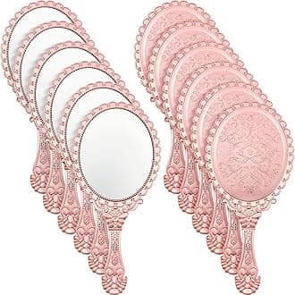 Qunclay Vintage Handheld Mirror Embossed Portable Hand Mirror with Handle for Small Compact Travel Makeup(Rose Gold,12 Pcs)