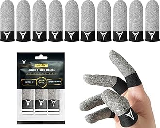 2025 Upgrade: Longer Size for 5 Fingers,Visible Pure Silver & Carbon Fiber Professional Finger Sleeves for Mobile Gaming–No Rubber Band, Maximum Touch Sensitivity, Anti-Sweat,10 Pack (M)