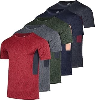 Real Essentials 5 Pack: Men’s Dry-Fit Moisture Wicking Active Athletic Performance Crew T-Shirt