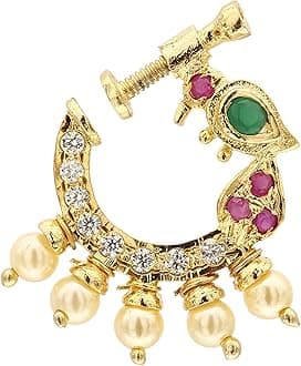 Sasitends Present Peacock Design Non-Piercing Screw Press Nose Pin For Women And Girls