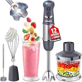 Multistick 5-in-1 Immersion Blender Handheld,12 Speed Hand Mixer-Turbo Boost,Heaviest Duty Copper Motor,Titanium reinforced Blades Hand Blender,Milk Frother Wand,Whisk,Beaker,Chopper,Grey