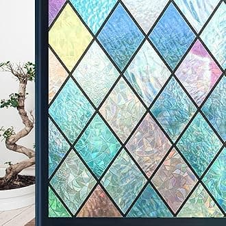Niviy Stained Glass Window Film Tint, Window Cling Sun Catcher Sticker Non Adhesive Anti UV for Home Office 35.4 x 78.7 inches