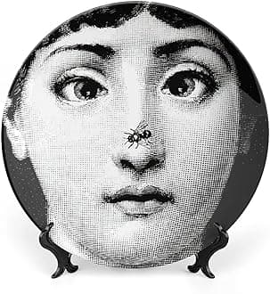 Lina Cavalieri Plate, Fornase Decorative Plate Face Makeup Plate Wall Hanging Decoration,Including Bracket and Special Spring Hook,Style-7,8inch