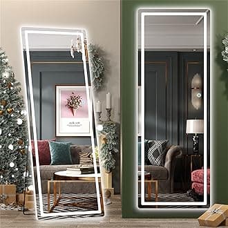 Hasipu Long Full Length Mirror with Lights, 65'' x 22'' Lighted Floor Standing LED Large Mirror Full Length, Full Body Mirror w/ Dimming & 3 Color Lighting White