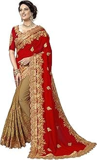Women's Silk Satin Embroidery Saree with Unstitched Blouse