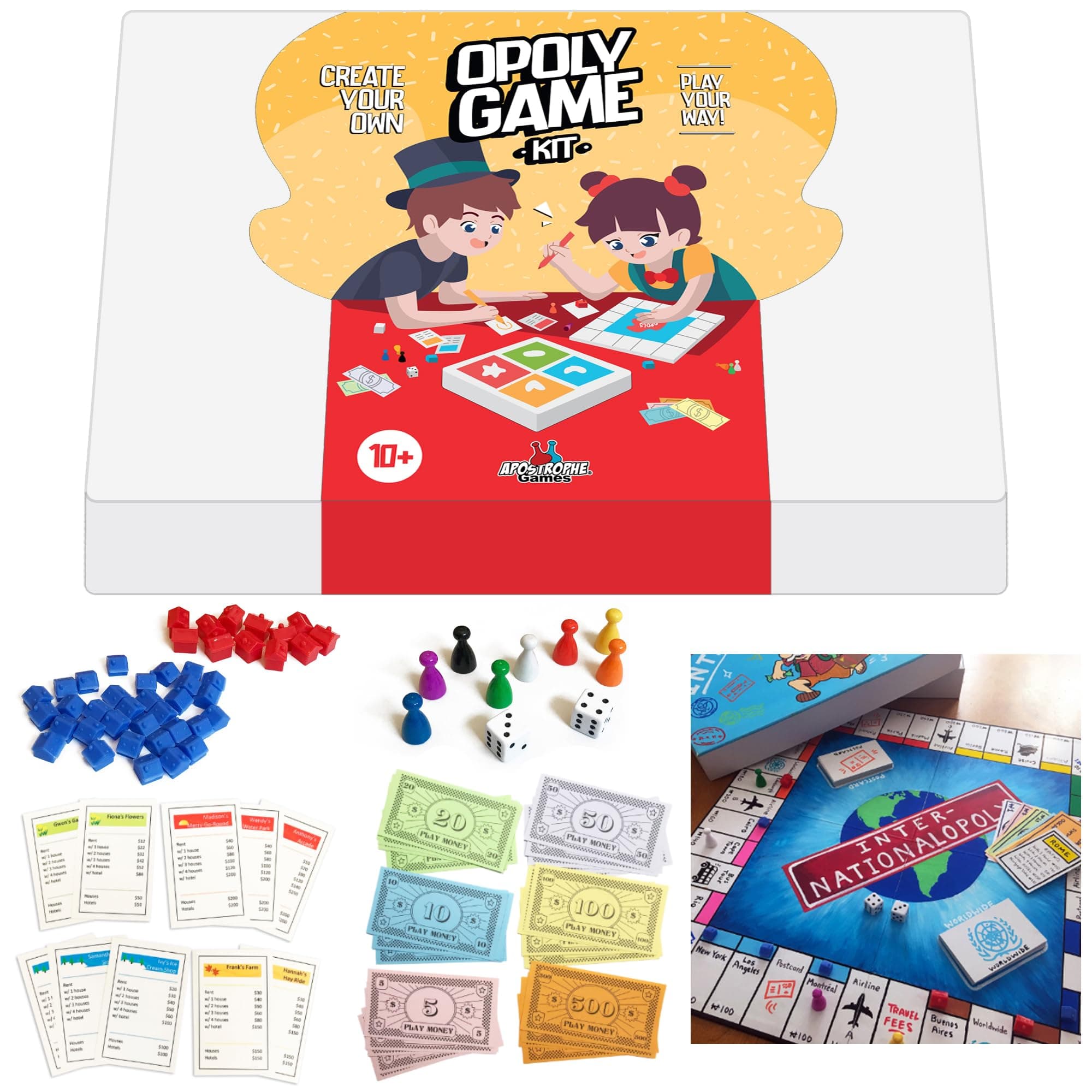 Create Your Own Opoly Board Game – Blank Game Board with Board Game Accessories, Blank Cards, Property Cards – Ideal for DIY Family Games, Creative Projects