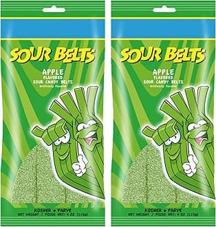 Snacktery Green Apple Sour Belts - St Patricks Day Candy Belts - Vibrant & Tangy Sour Strips - Vegan & Kosher Green Candy for St. Patricks Day Candy Party Favors - 4 Ounce, 2 Pack