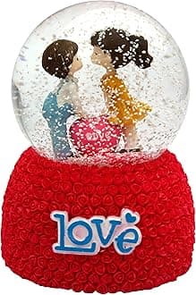 RedRoss | Snow Globe Love | Magical Flakes | Polyresin | Musical | Lighting Effect | 14cm | Medium |Pink| 3 AAA Batteries (Pink Blue)