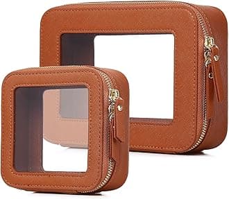 Clear Makeup Bag Set Travel Cosmetic Bag and Toiletry Bag Women's Purse Pouch Cosmetic Stroage Organizer Case with Zipper Car Essentials (Brown, M+Mini)
