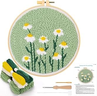 JSRQT Punch Needle Embroidery Starter Kits,Rug Hooking Kit for Adults and Beginners,Handcraft Punch Needle Kits with Embroidery Hoops,Flowers and Plants Pattern