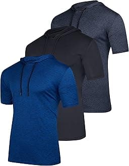 Real Essentials 3 Pack: Men's Dry Fit Short Sleeve Active Athletic Hoodie Pullover Sweatshirt (Available in Big & Tall)