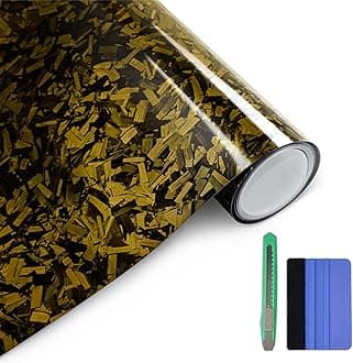 Arespark Gloss Forged Carbon Fiber Vinyl Wrap, Car Vinyl Wrap Decal Sticker Film Sheet with Air Release, Contain Installation Tool for Car Auto Morotcycle (1ft x3.5ft, Yellow)