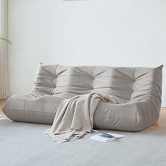 Bean Bag Chair, Large Fireside Chair Bean Bag Sofa for Adults, 3 Seater Bean Bag Chairs for Teens with High-Resilience Foam, Memory Foam Bean Bag for Living Room, Bedroom, Office (Suede, Light Gray)