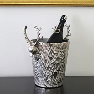 CasaGold Stag Aluminium Wine Cooler/Ice Bucket/Wine Cooler/Ice Bucket Nickel Aluminium Plated with Textured Finish, Champagne Chiller, Restaurant Home Gift Purpose (Stag Head Silver)