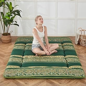 Zelladorra Japanese Floor Mattress, Futon Mattress with Portable Storage Bag and Washable Cover, Roll Up Mattress Thick Tatami Mattress Suitable for Camping, Guest Room (Bohemian Green, Full)