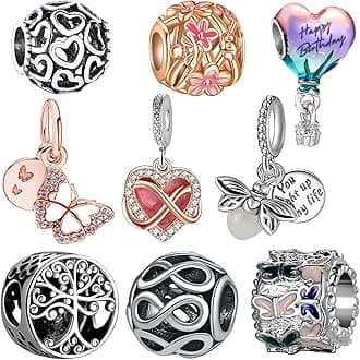 9 Pack Silver Spacer Beads Charms fit Pandora Bracelet CZ Pendant Set