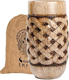 Wooden Beer Cup 16Oz (chainmail Pattern) 100% Handcrafted Beer Stein | Viking Mug for men | Beer accessories for men | Viking Gifts for Men | Includes Medieval Gift Sack | Giftable