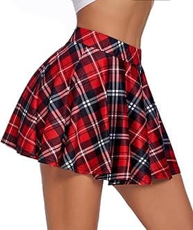 Avidlove Pleated Mini Skirt Plaid Skirts High Waist A Line Skater Skirt for Lingerie Schoolgirl