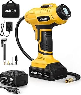 Cordless Tyre Inflator Air Compressor, 12V DC and 20V Rechargeable Battery Dual Power 160PSI Portable Handheld Car Tyre Pump with Digital Pressure Gauge for Car Motorcycle Bicycle Ball