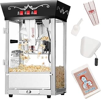 Matinee Popcorn Machine - 8oz Popper with Stainless-Steel Kettle, Reject Kernel Tray, Warming Light, and Accessories by Great Northern Popcorn (Black)
