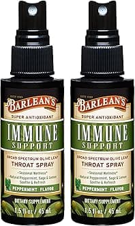 Barlean's 2 Pack Olive Leaf Complex Throat Spray with Peppermint, Lemon, and Sage for Itchy Throat Relief, Immune Support Supplement, Liquid Blended Extract, 1.5 oz