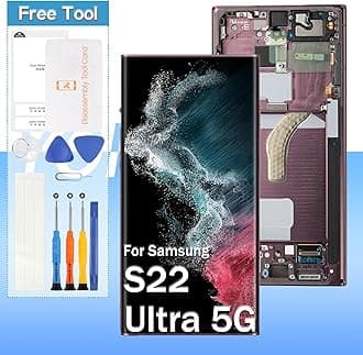 [for US Version] Yondista for Samsung Galaxy S22 Ultra 5G Screen Replacement 6.8" AMOLED SM-G908a, SM-S908u, SM-S908w LCD Display Touch Digitizer Assembly with Tools(Burgundy with Frame)
