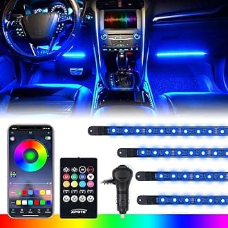 [Upgraded] Xprite RGB LED Car Interior Bluetooth Light Strips with Wireless Remote, Silicone Sealed, Under Dash Footwell Lights Kit w/Cigarette Adapter for Vehicle Internal, RV, SUV, Trucks -4 PCS