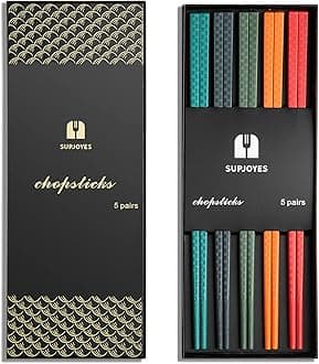 SUPJOYES Reusable Fiberglass Chopsticks, Colorful Chop Sticks 5 Pairs Dishwasher Safe, 9.5 Inch