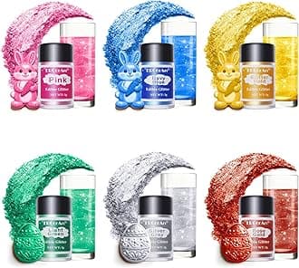 Edible Glitter - 6 Colors Luster Dust Edible, Food Grade Cake Decorating Shimmering Glitter for Drinks, Powder Glitter for Fondant, Chocolate, Candy, Cookie- 3g, Vegan
