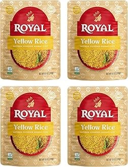 Royal Yellow Saffron Basmati Rice - Ready to Heat Basmati Rice - (4 Pack) 8.5 oz Microwaveable Pouch