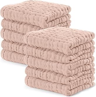 Comfy Cubs Muslin Baby Washcloths 10 Pack - Soft 6-Layer Cotton Wash Cloths for Sensitive Skin - 10"x10" Large, Gentle, Absorbent Infant Essentials for Newborn and Toddlers - Blush