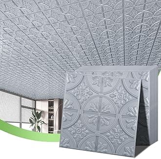 Art3d Pack of 12 Drop Ceiling Tiles 2x2, Glue-up Ceiling Panel, Suspended Ceilings Tiles Fancy Classic Style in Gray
