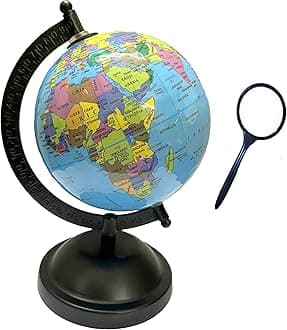 GEOKRAFTEducational 5 Inch Political Metal Arc Base STEM Globe with Magnifying Glass for Kids (Blue)