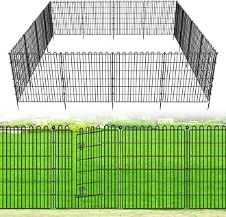 25 Panels No Dig Decorative Garden Fence with Gate for Yard, 32 in(H) X 59 ft(L) Animal Barrier Fencing for Outdoor Dog, Metal Portable Garden Fences for Borders, Pets, Landscape, Temporary Fence