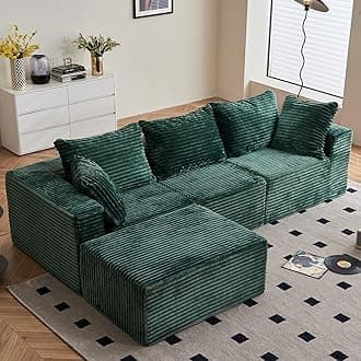 3/4 Seater Modular Sectional Sofa - 274cm Oversized L-shaped Corner Couch with Memory Foam Seating & Detachable Backrest for Living Room Bedroom, No Assembly Required, Green