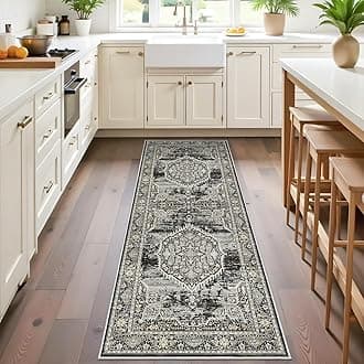 2x6 Washable Hallway Runner Rug: Oriental Indoor Table Runners for Kitchen Bedroom Bathroom Vintage Entryway Non-slip Carpet 3ft Thin Stain Resistant Soft Floor Mat for Laundry Dining Room (Black,2x6)