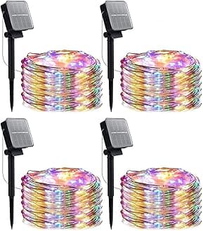 Outdoor Solar String Lights, 4 Pack 33 Feet 100 Led Solar Powered Fairy Lights with 8 Lighting Modes Waterproof Decoration Copper Wire Lights for Patio Yard Trees Christmas Party ( Multicolor )