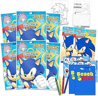 Bendon Sonic Birthday Party Favors And Supplies Set - Bundle With 6 Activity Play Packs For Boys, Girls Mini Coloring Books, Loot Bags, More | The Hegehog Kids