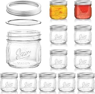 Lyellfe 12 Pack Wide Mouth Mason Jars, 12 Oz Glass Canning Jars with Airtight Lids, Clear Mason Spice Jars for Jam, Honey, Jelly, Sauces, Yogurt