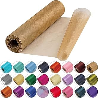 29cm x 25m Roll of Organza Sheer Fabric - Elegant Decorative Cloth for Wedding Chair Bows, Table Runners, Party Favours - Crafting Supplies for Ribbons, Dress Accents,and Bags, Champagne Gold