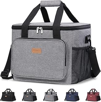 Large Lunch Bag Insulated Lunch Box Soft Cooler Cooling Tote for Adult Men Women, Gray 40-Can (24L)