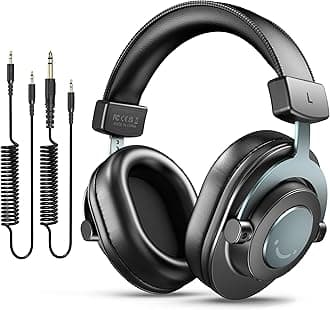 Studio Monitor Headphones for Recording, Wired Headphones with 50mm Driver, Over Ear Headset with Detachable Cables 3.5mm or 6.35mm Jack, Black, on PC/Mixer/Amplifier-H8