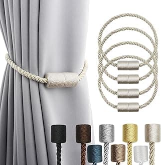 4 Pack Strong Magnetic Curtain Tiebacks Outdoor Elegant Decorative Tie Backs Modern Rope Tiebacks for Drapes Window Curtain Holdbacks for Draperies- Beige