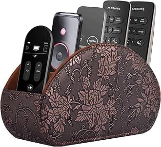Leather Remote Control Holder TV Remote Caddy Store Box, Bedside Table Organizer for Controller, Media Player, Brush, Glasses, Note Paper and Pen Storage(Retro)